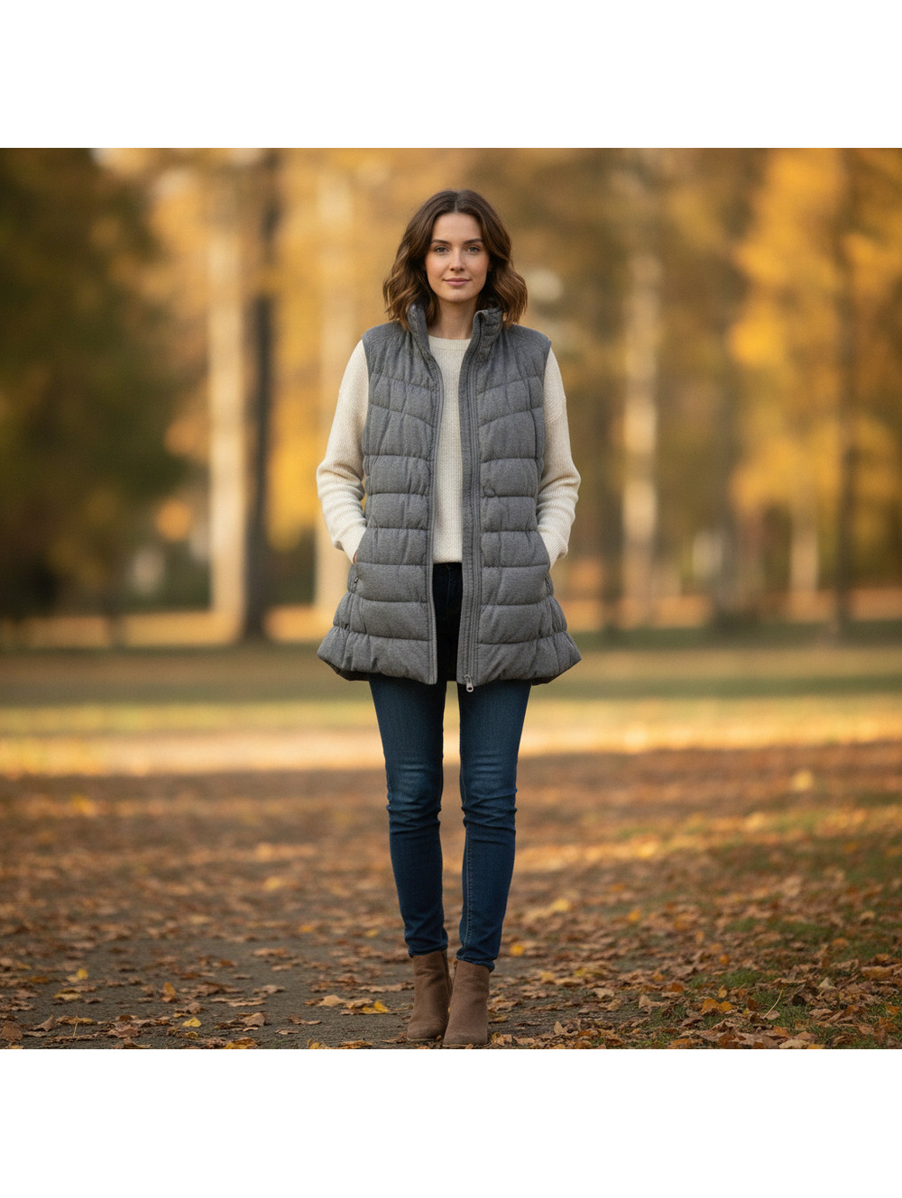 New York & Company Gray Quilted Sleeveless Puffer Vest Medium